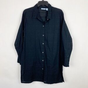 SunCovers Black Textured Grid Cotton Tunic Shirt Beach Swim Cover Up Women's L